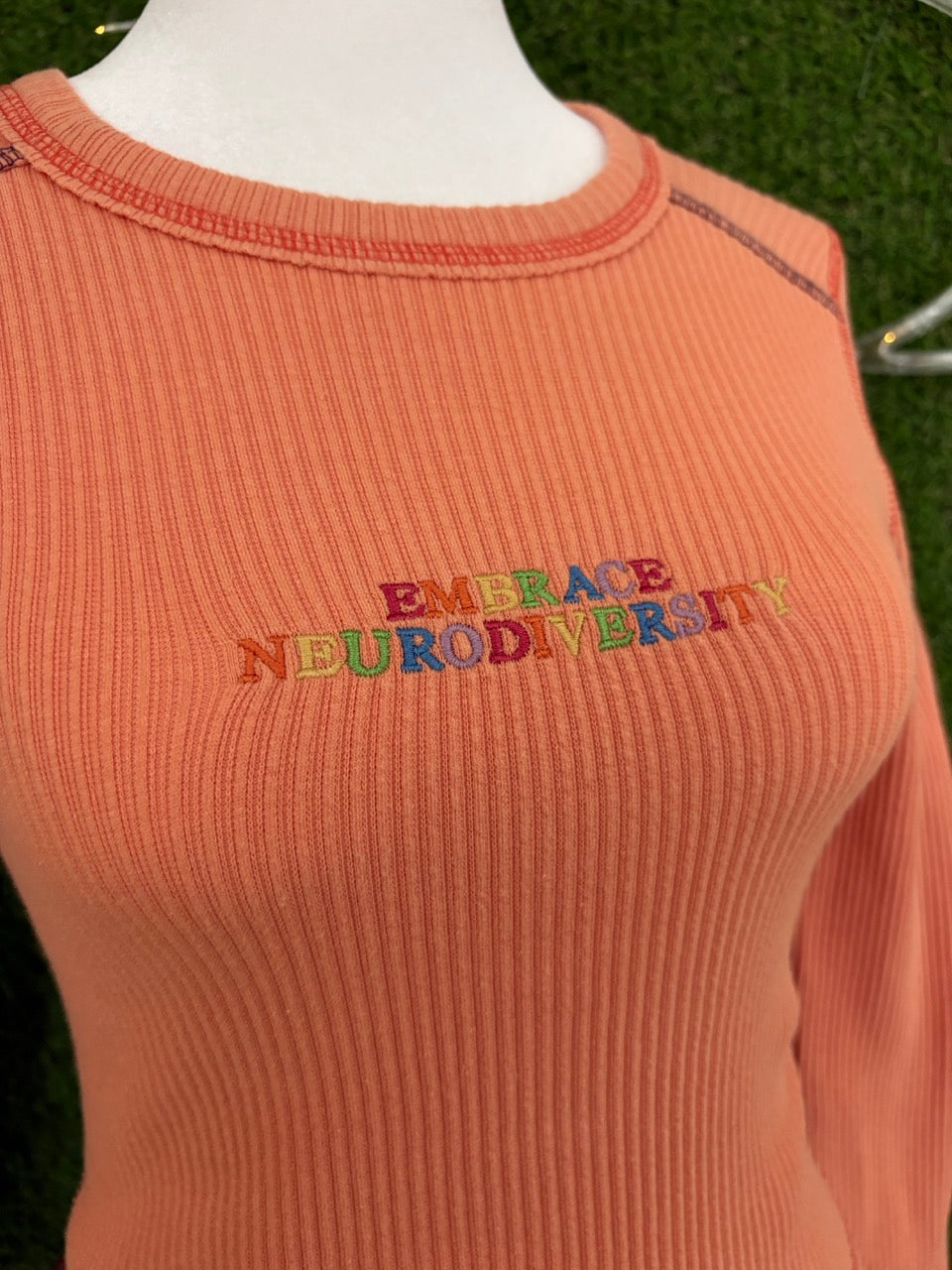 Embrace Neurodiversity Orange Ribbed Long Sleeve S