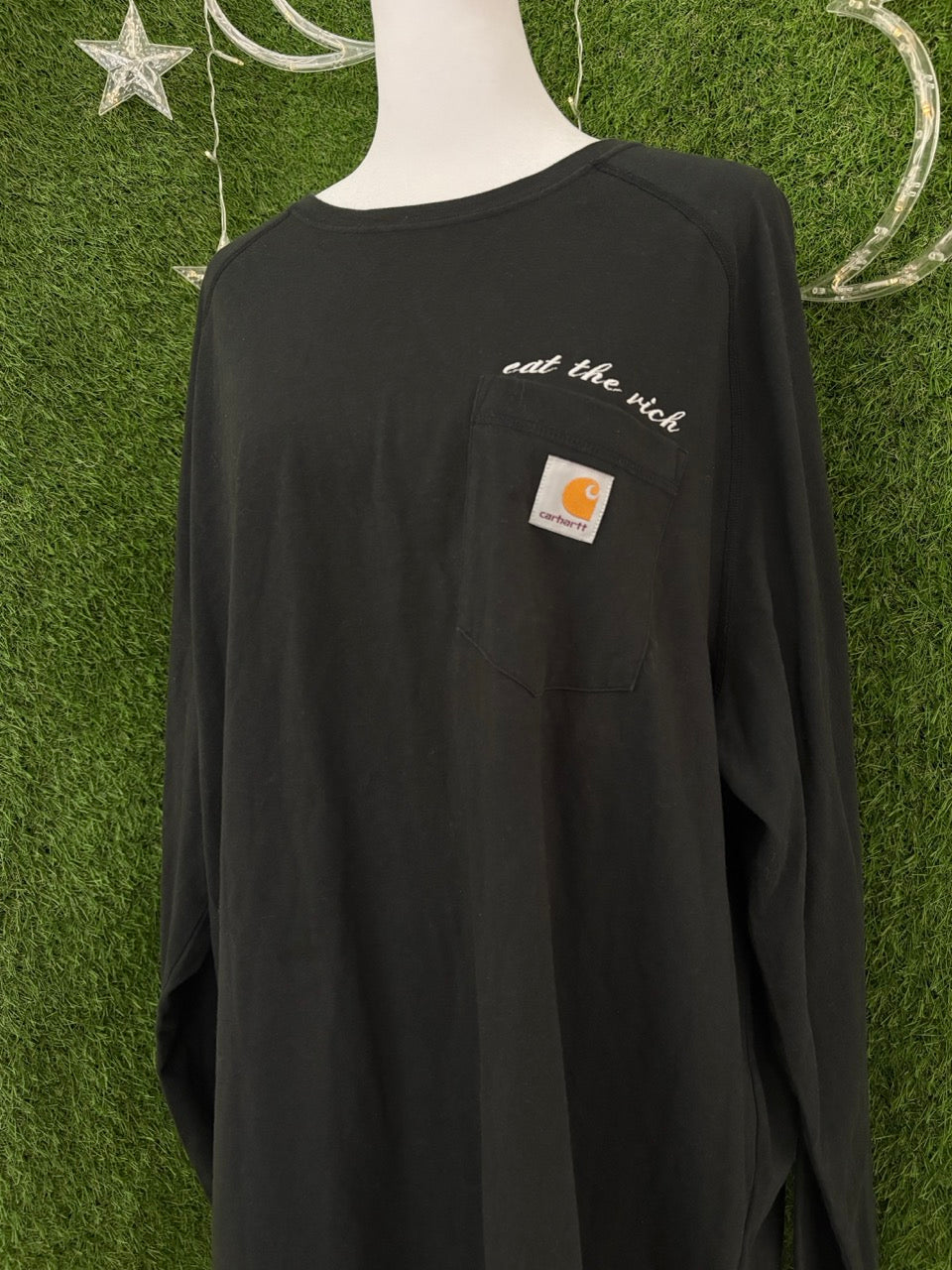 Eat the Rich Black Long Sleeve Pocket Tee 2XL