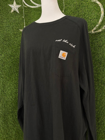 Eat the Rich Black Long Sleeve Pocket Tee 2XL