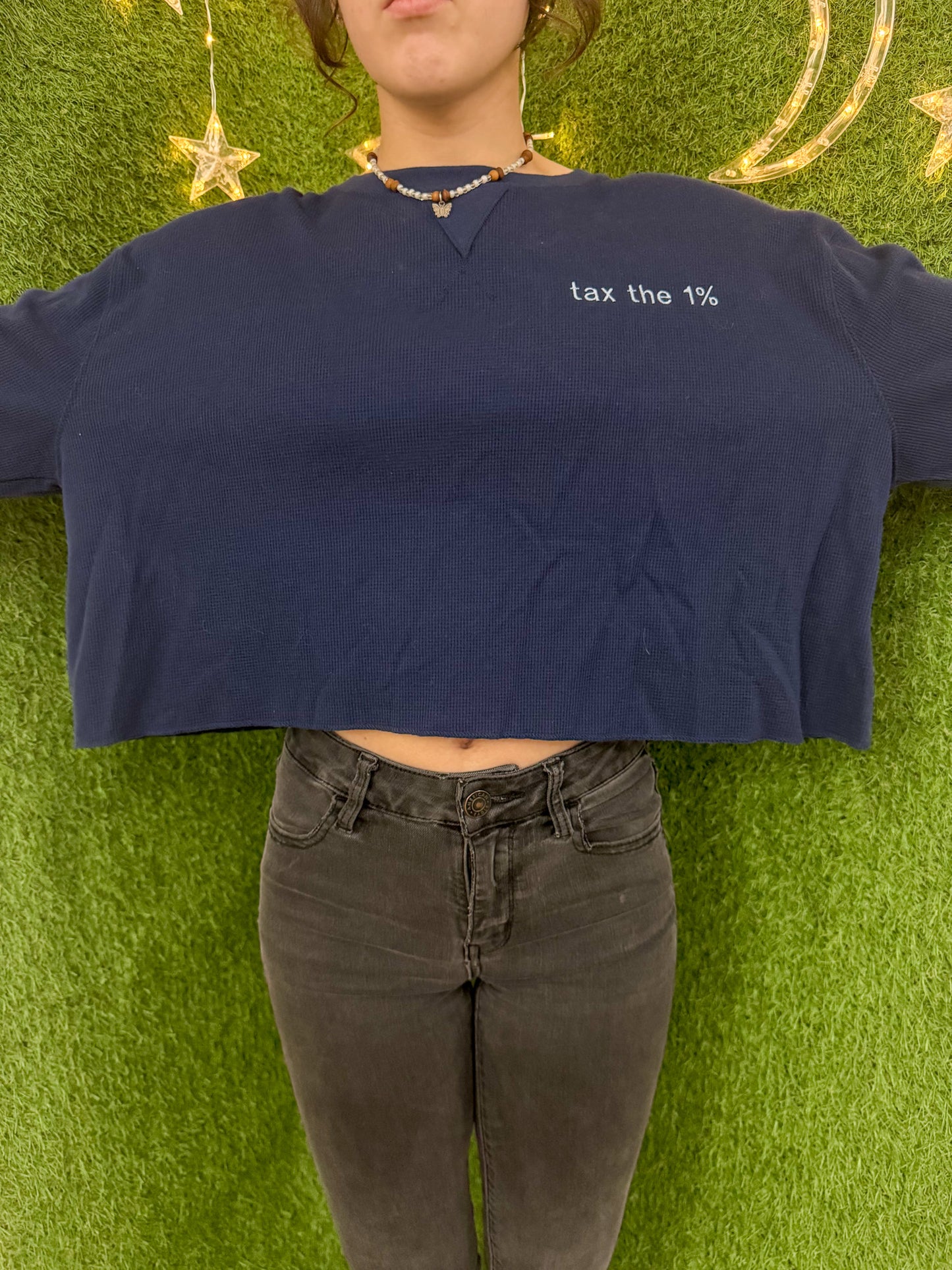 Tax the 1% Navy Cropped Long Sleeve XL