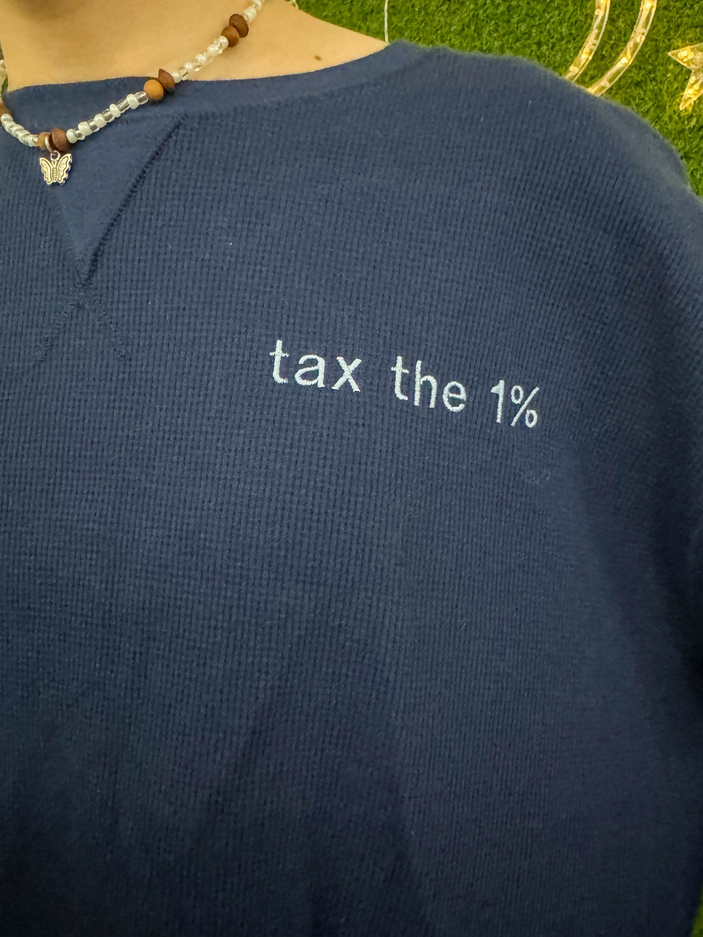 Tax the 1% Navy Cropped Long Sleeve XL