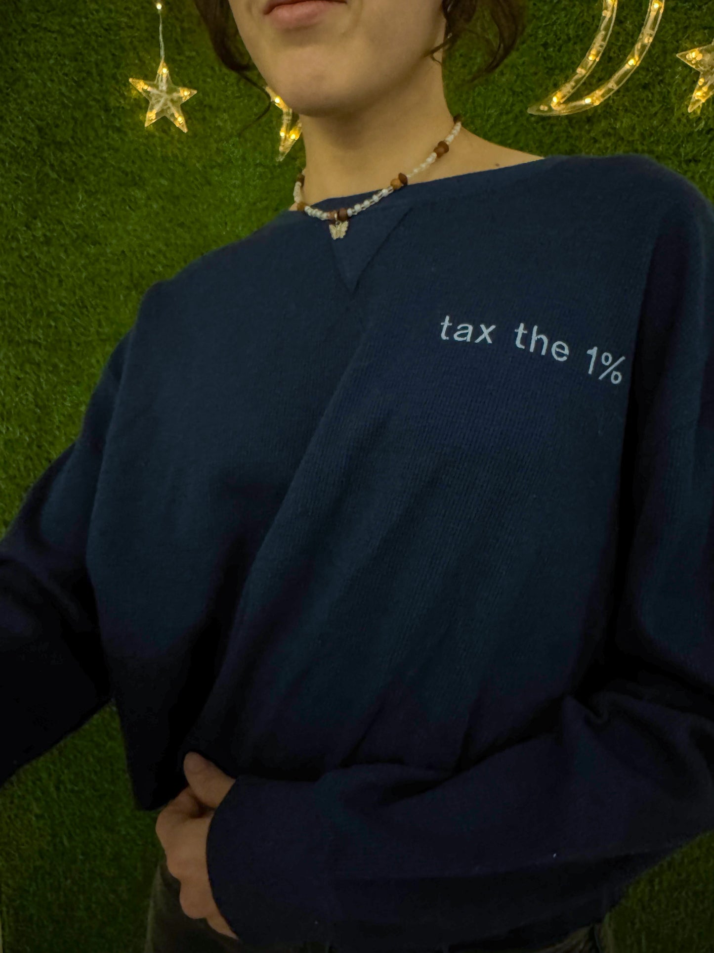 Tax the 1% Navy Cropped Long Sleeve XL