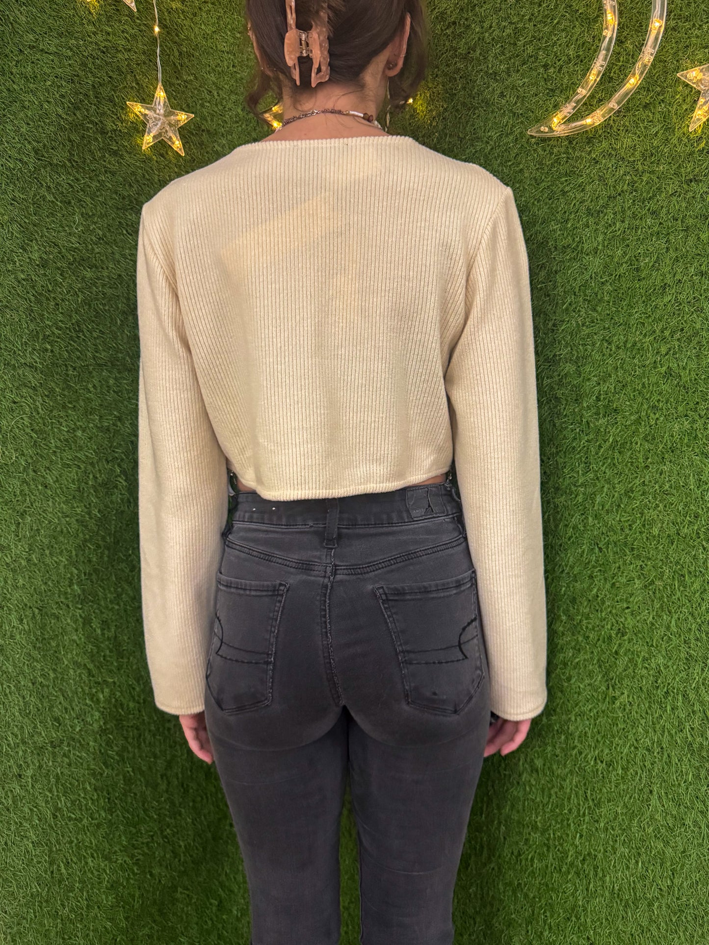 Tax the 1% Sparkle Fringe Cropped Long Sleeve M