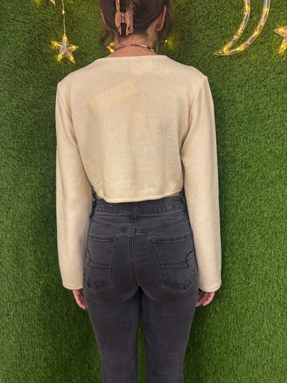 Tax the 1% Sparkle Fringe Cropped Long Sleeve M