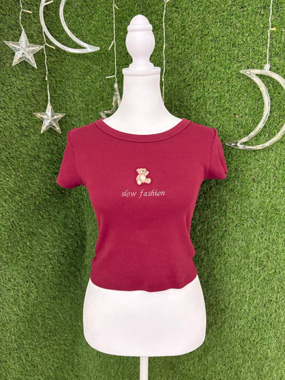 Slow Fashion Red Baby Tee S