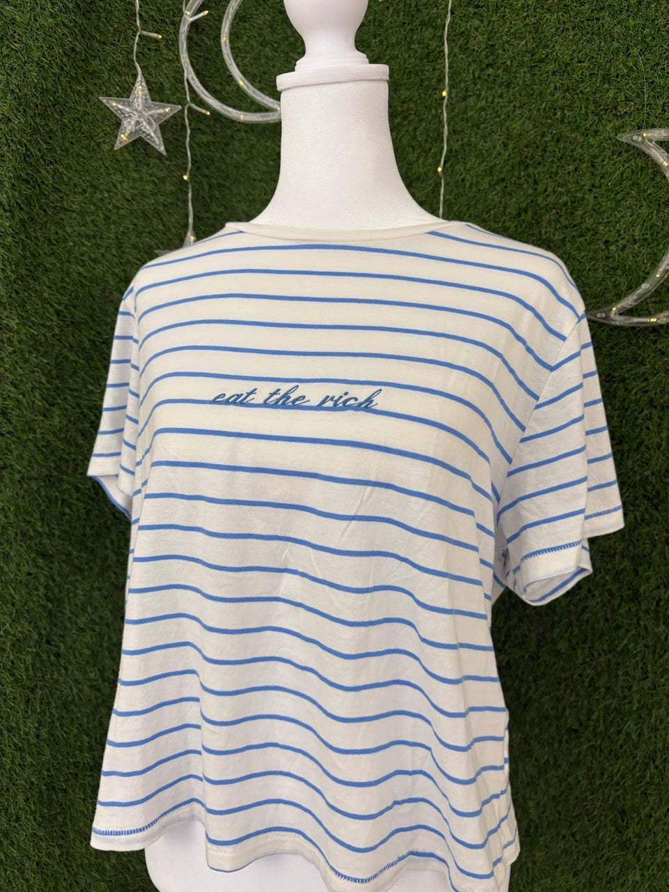 Eat the Rich Striped Cropped Tee 2XL