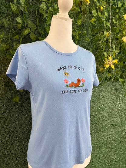 Silly Worm Fitted Blue Tee L