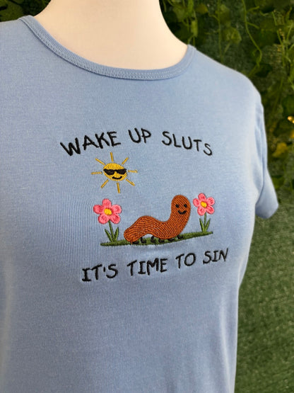 Silly Worm Fitted Blue Tee L