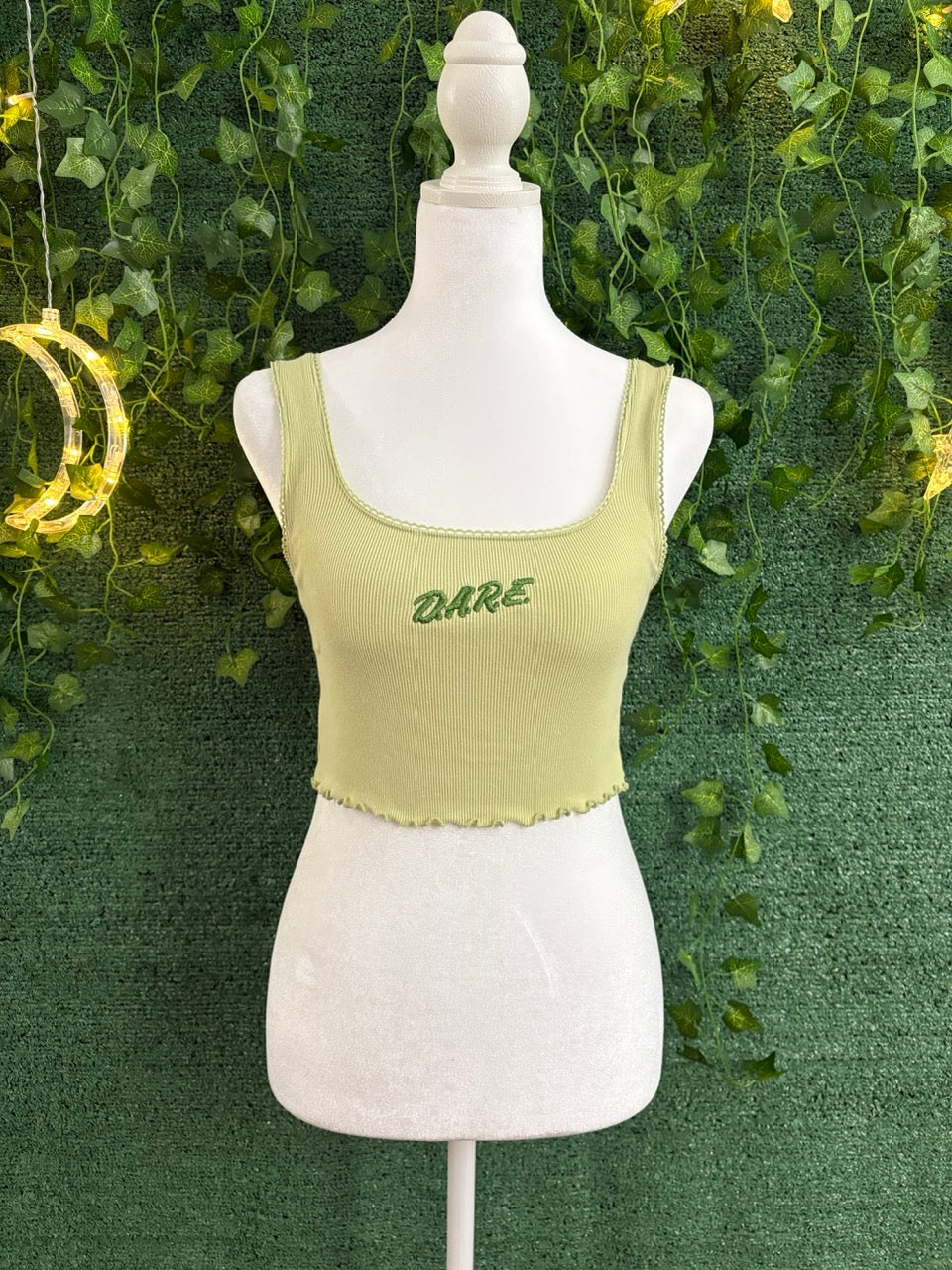 D.A.R.E. Green Ribbed Cropped Tank S