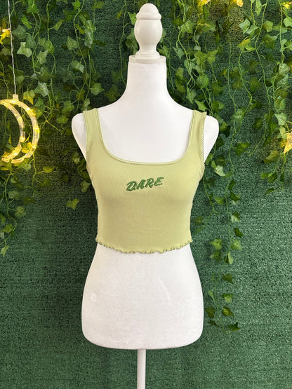 D.A.R.E. Green Ribbed Cropped Tank S