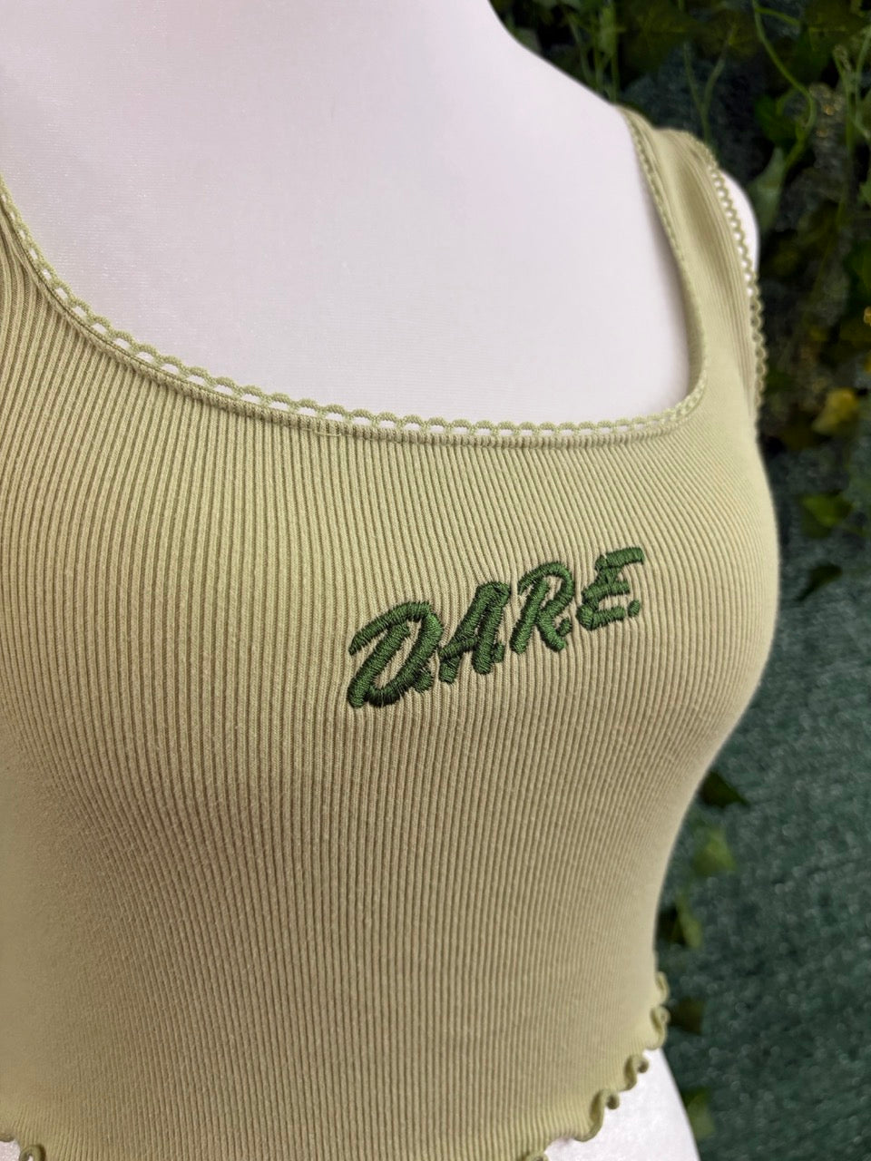 D.A.R.E. Green Ribbed Cropped Tank S