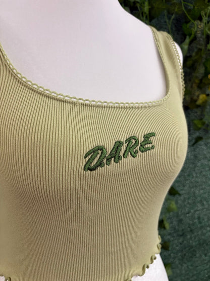 D.A.R.E. Green Ribbed Cropped Tank S
