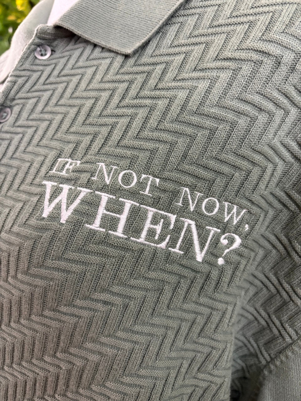 If Not Now When? Green Textured Collard Shirt L