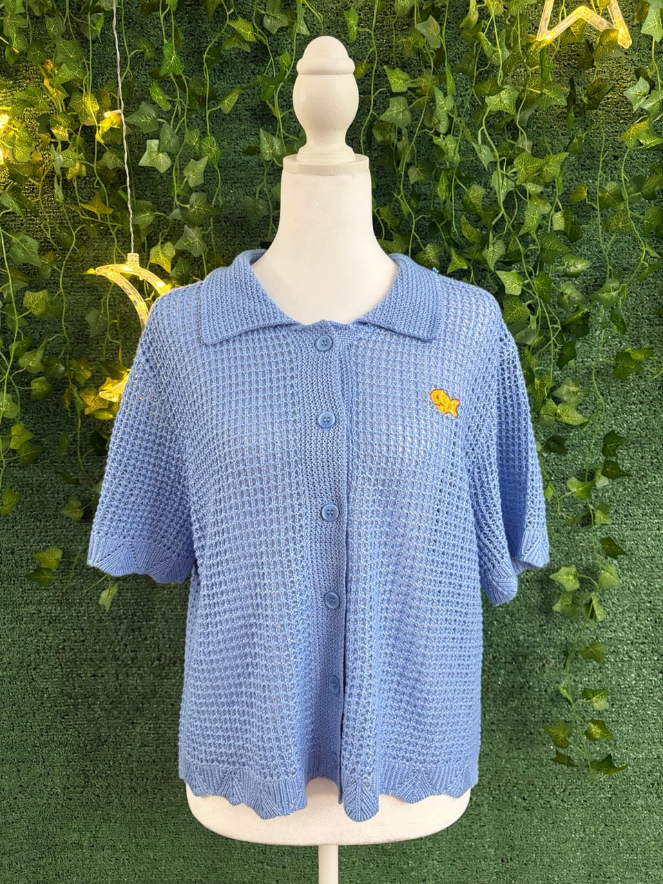 Goldfish Blue Cropped Knitted Button Up Tee 3XL