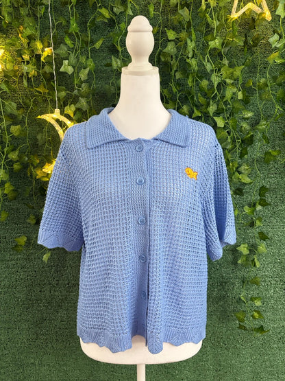 Goldfish Blue Cropped Knitted Button Up Tee 3XL