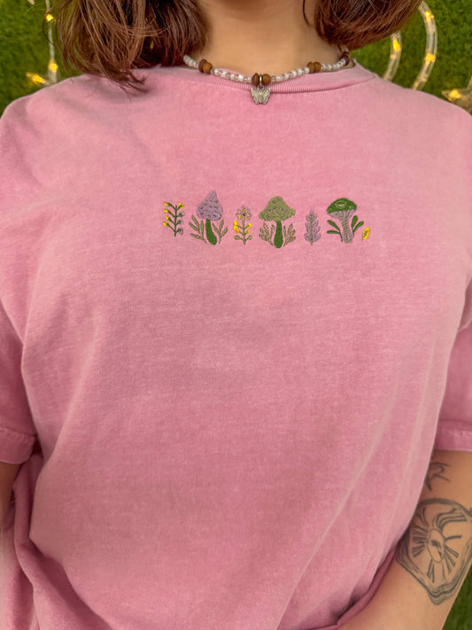Flowers & Mushrooms Pink T-Shirt XS