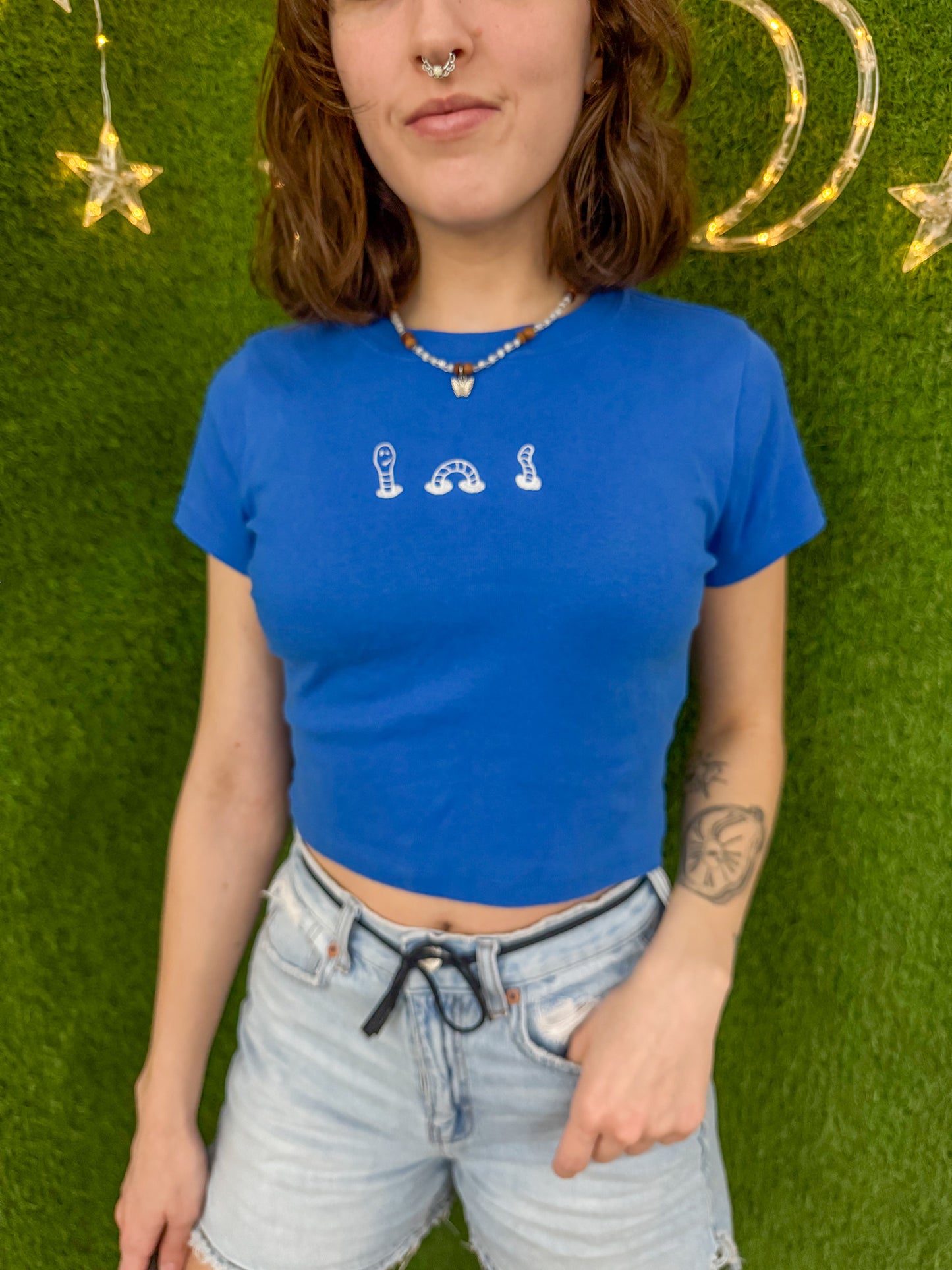 Wormy Blue Baby Tee XS