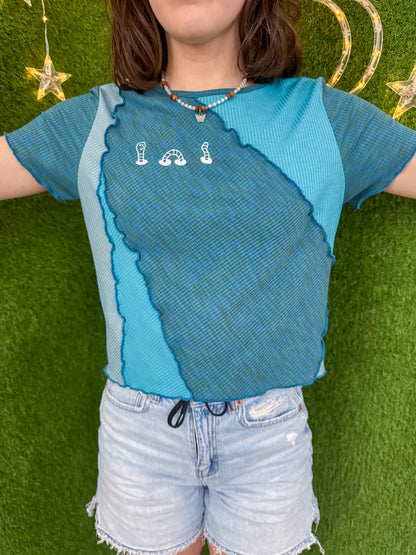 Patchwork Worm Blue Baby Tee L