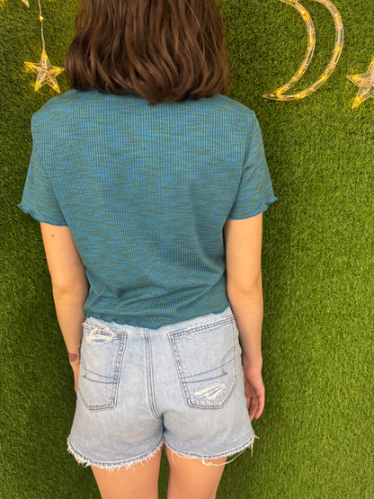 Patchwork Worm Blue Baby Tee L