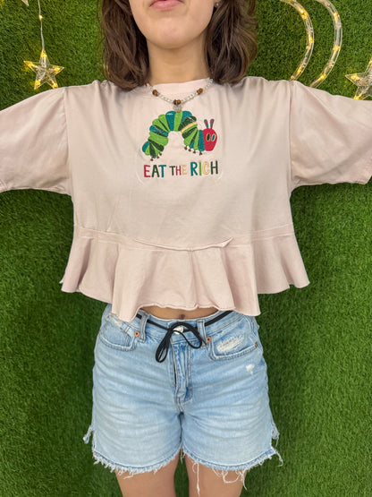 Eat The Rich Caterpillar Cropped Peplum Tee M