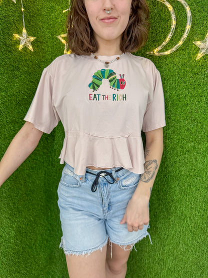 Eat The Rich Caterpillar Cropped Peplum Tee M