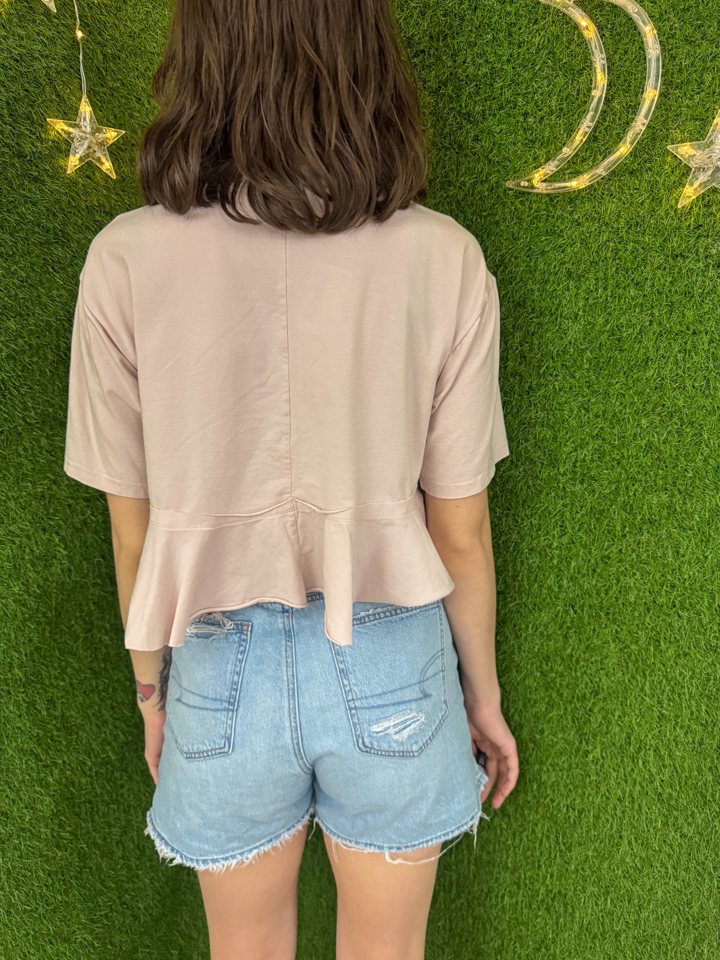 Eat The Rich Caterpillar Cropped Peplum Tee M