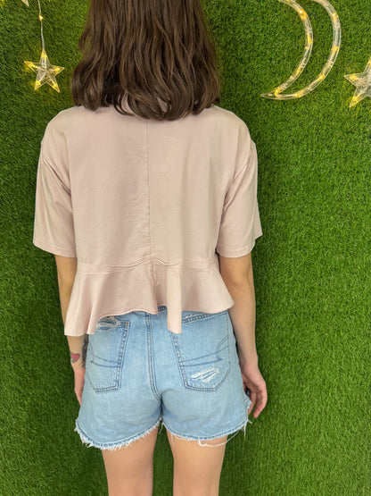 Eat The Rich Caterpillar Cropped Peplum Tee M