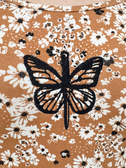 Floral Butterfly Tan Dress S