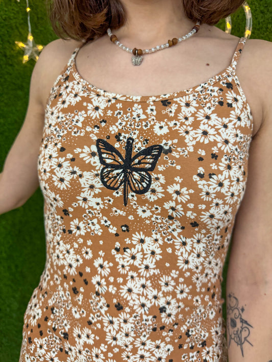 Floral Butterfly Tan Dress S
