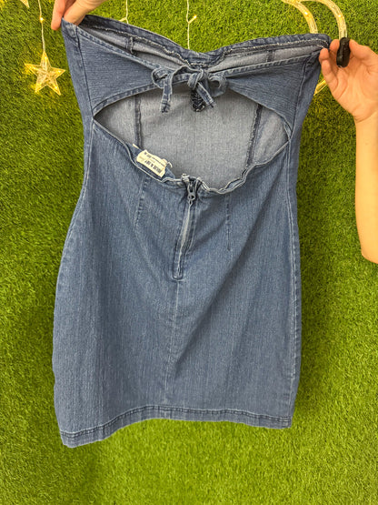Denim Worm Strapless Dress XL
