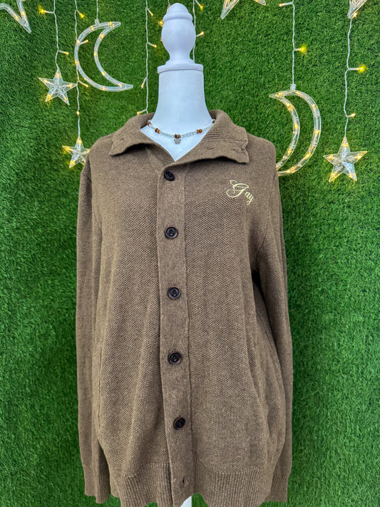 Gay Brown Button Up Sweater L