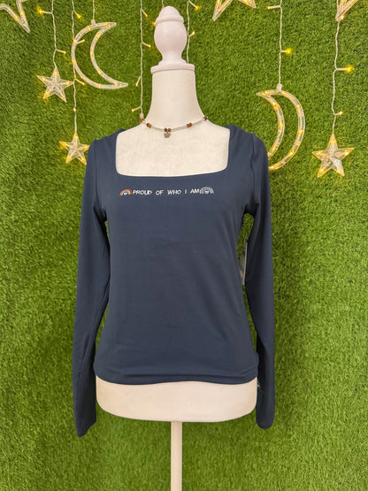 Proud of Who I Am Navy Cropped Long Sleeve L