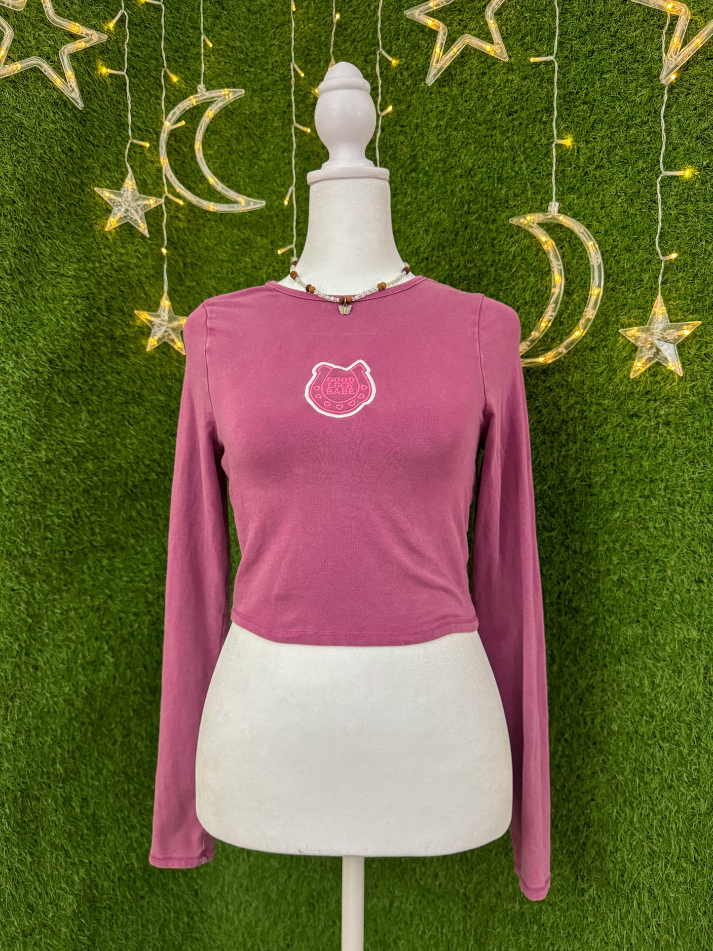 Good Luck Babe Magenta Cropped Long Sleeve XS