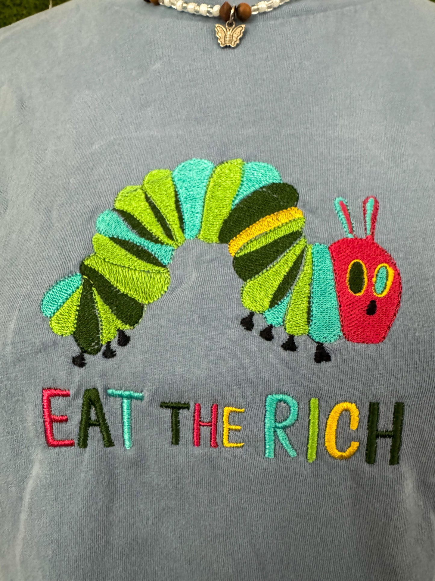 Eat The Rich Caterpillar Blue T-Shirt L
