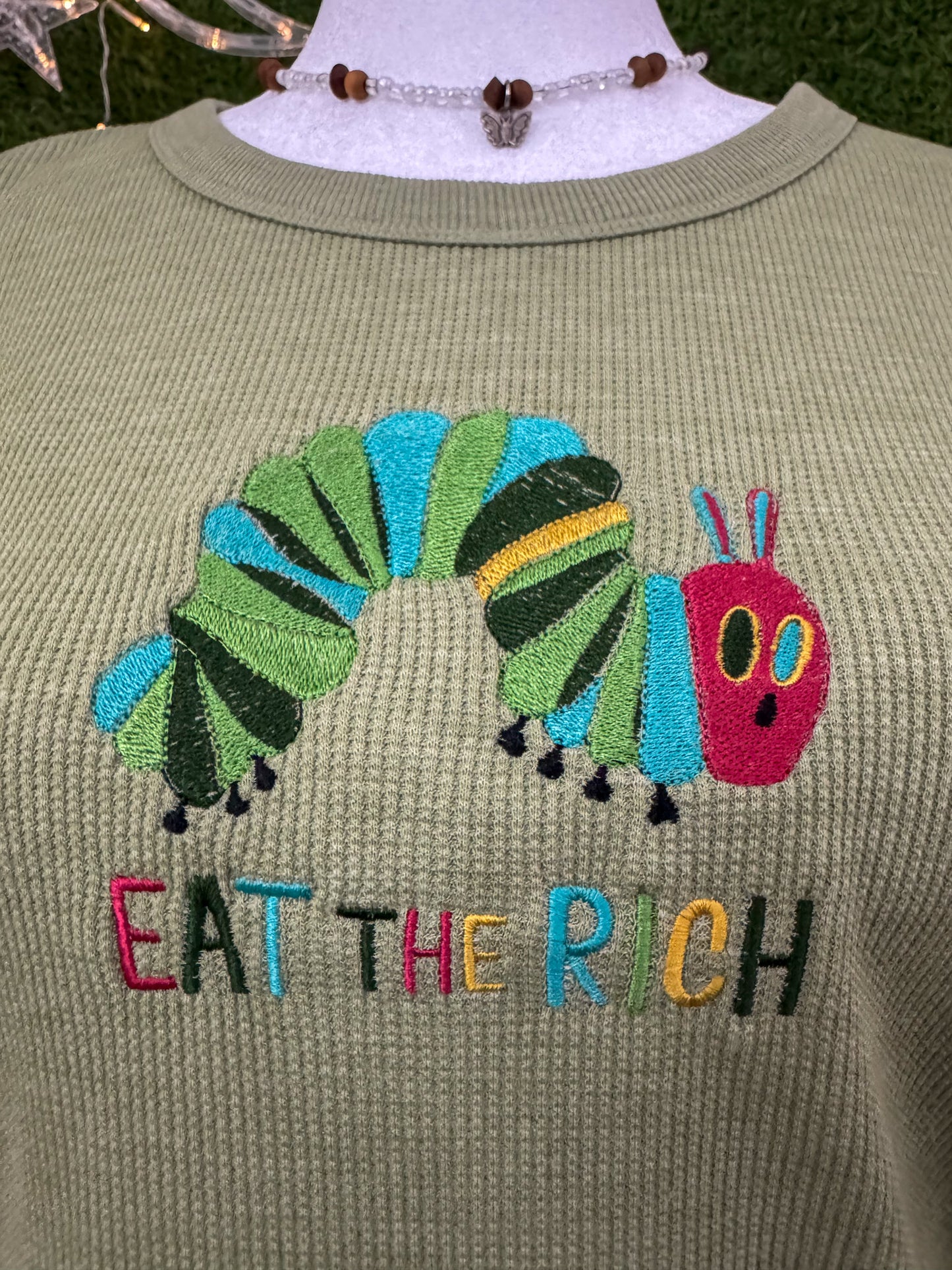 Eat The Rich Caterpillar Green Baby Tee XL
