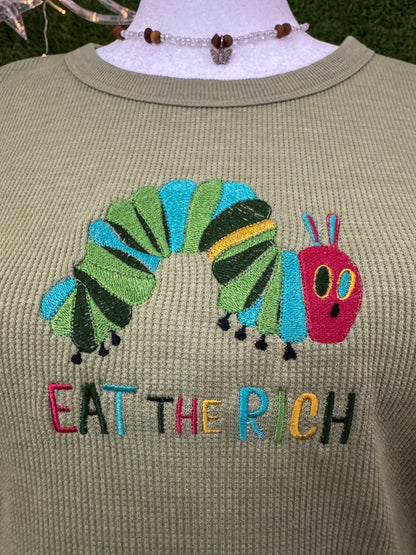 Eat The Rich Caterpillar Green Baby Tee XL