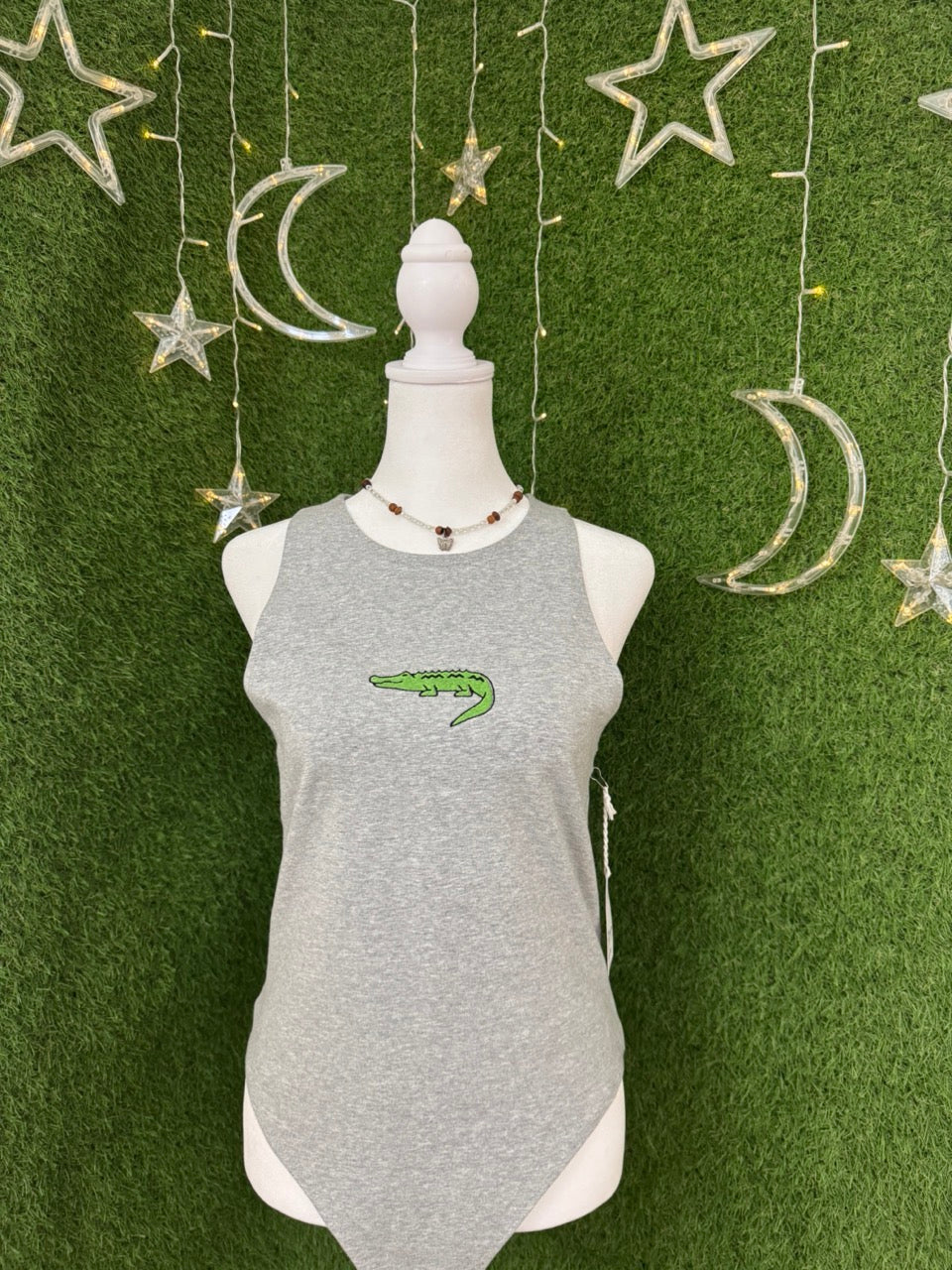 Crocodile Grey Tank Bodysuit L