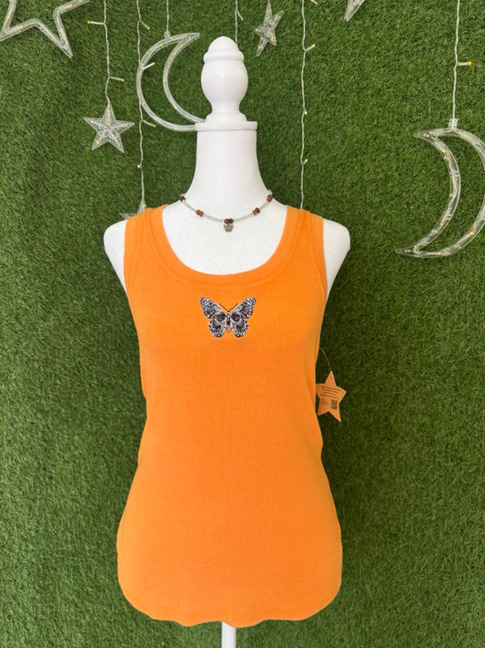 Skull Butterfly Orange Tank S