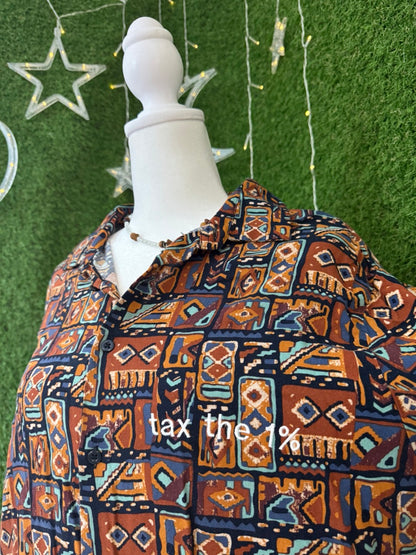 Tax The 1% Funky Button Up Tee M